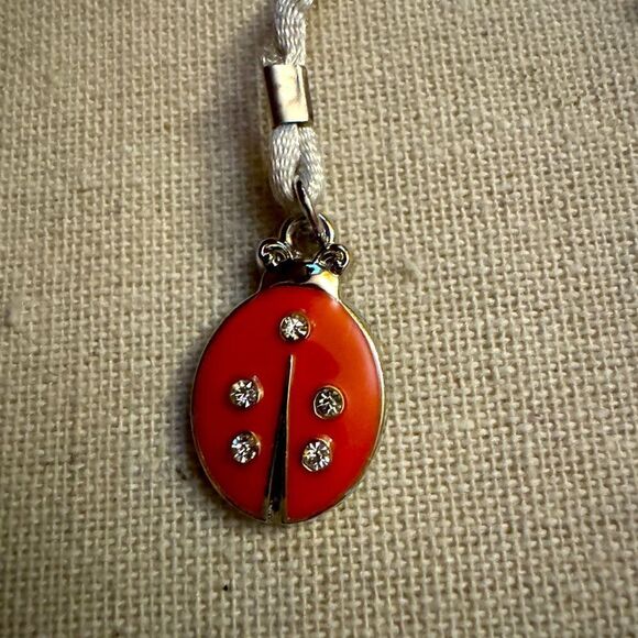 Ladybug with M bookmark w crystals and silver silk cord NWOT - Picture 3 of 7